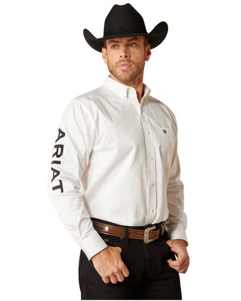 Ariat Men's Team Logo Twill Long Sleeve Button-Down Western Shirt  - Big , White, hi-res