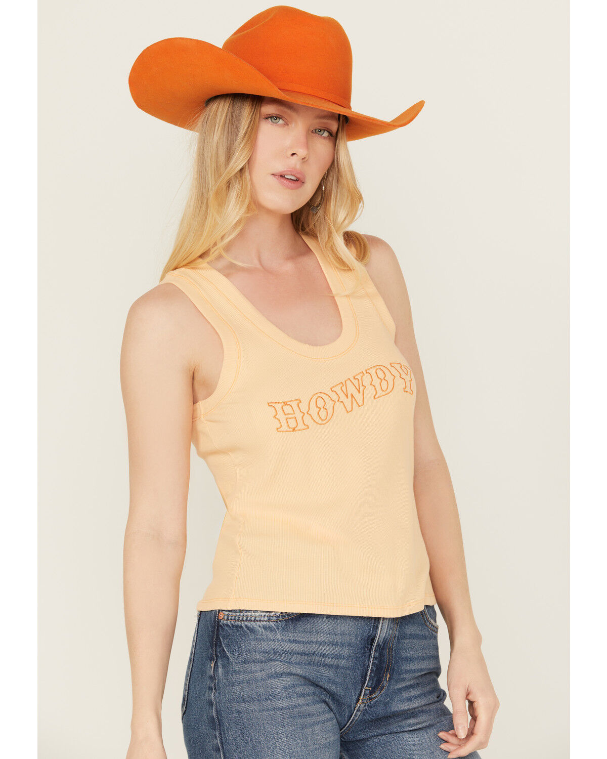 Image #2 - White Crow Women's Howdy Embroidered Tank, Orange, hi-res