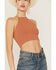 Image #2 - By Together Women's High Neck Ribbed Solid Cross Back Cami, Rust, hi-res