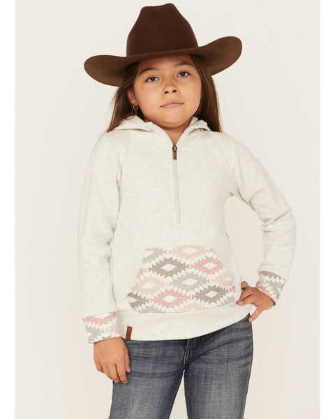 Ampersand Avenue Girls' Sante Fe Southwestern Print Half Zip Hooded Pullover , Mauve, hi-res