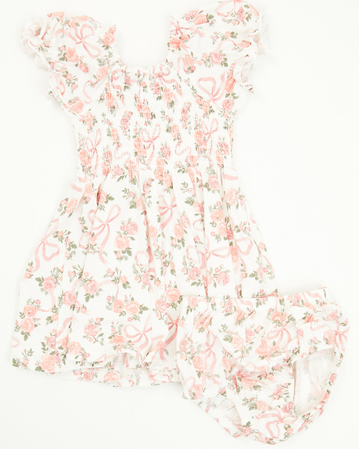 Image #1 - Angel Dear Infant Girls' Ribbons and Flowers Puff Sleeve Dress, Pink, hi-res