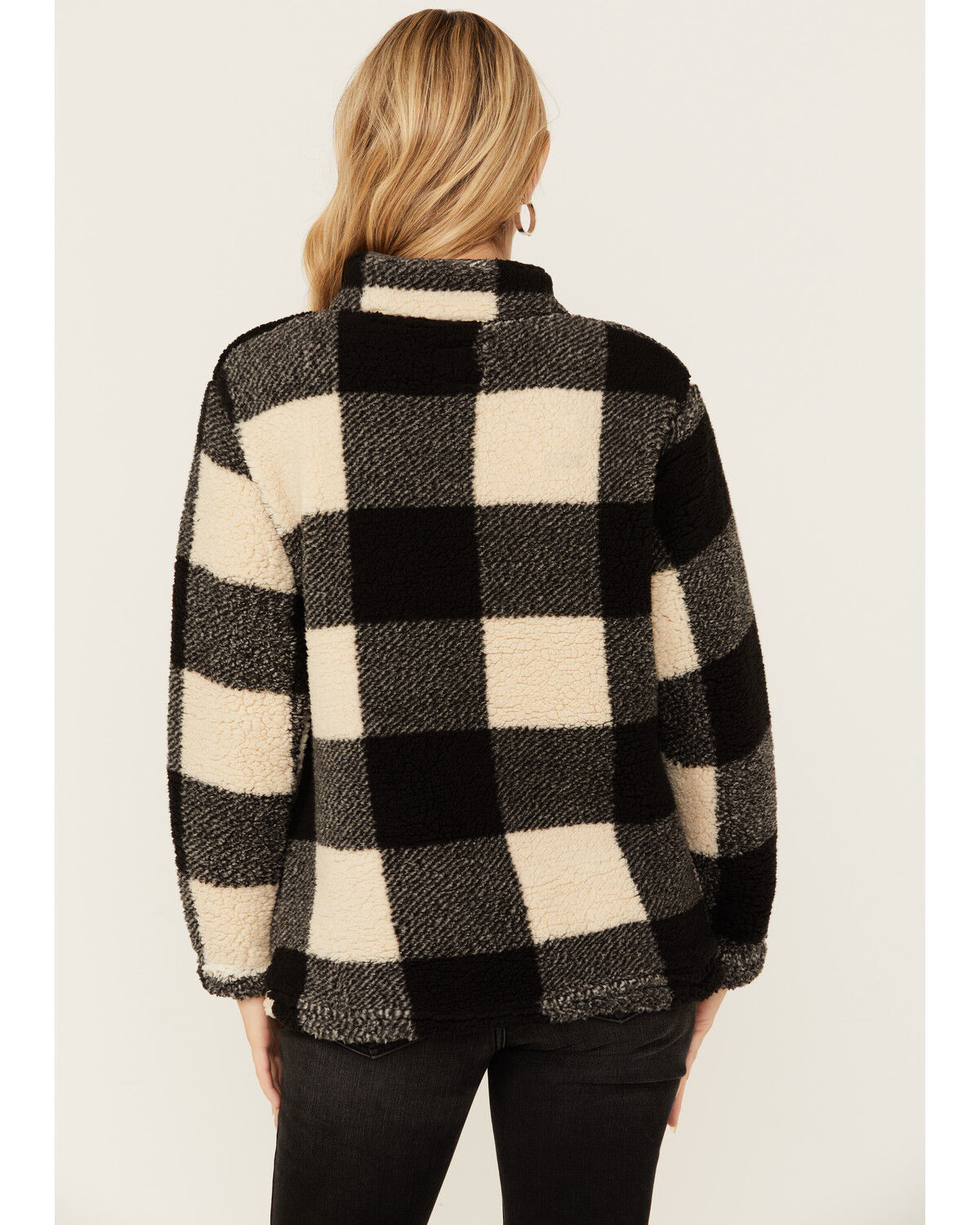 Image #4 - Stillwater Supply Women's Plaid Print Fleece Quarter Zip Pullover, Black/white, hi-res