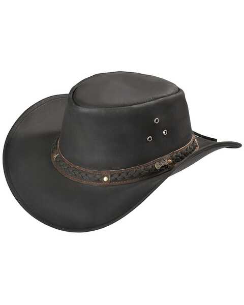 Outback Trading Co. Wagga Wagga UPF 50 Sun Protection Leather Hat, Black, hi-res