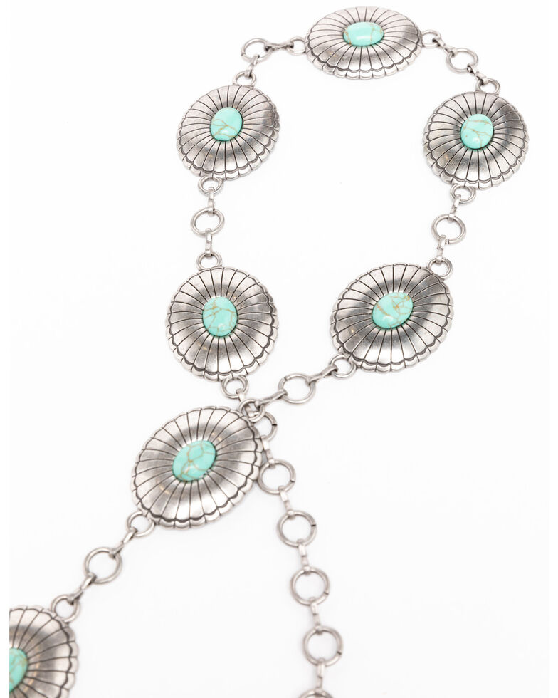 Shyanne Women's Turquoise Concho Link Belt, Silver, hi-res