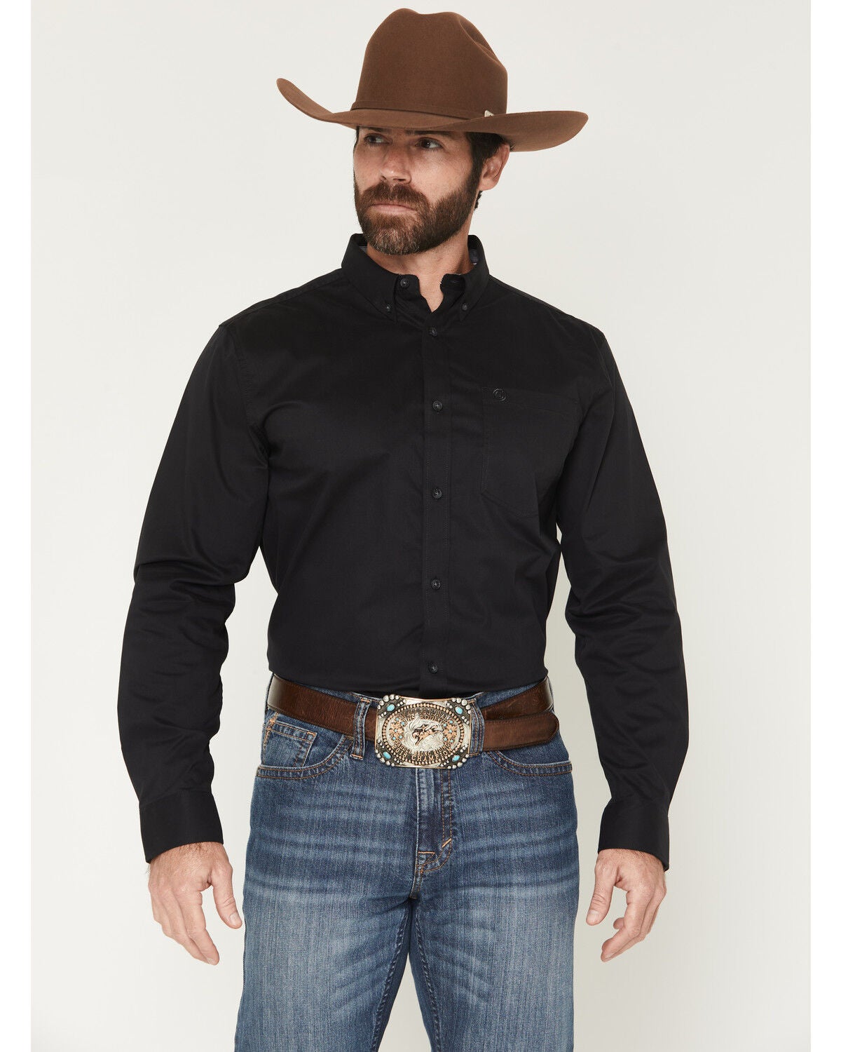 Image #1 - Cody James Men's Basic Solid Long Sleeve Button-Down Stretch Western Shirt - Tall, Black, hi-res
