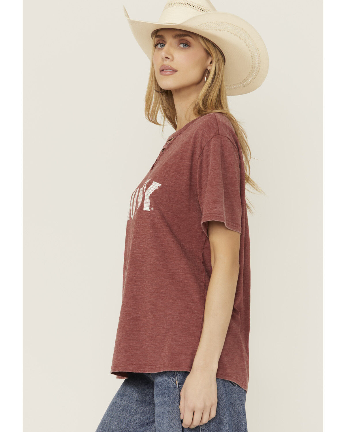 Image #2 - Blended Women's Howdy Rhinestone Short Sleeve Graphic Tee, Red, hi-res