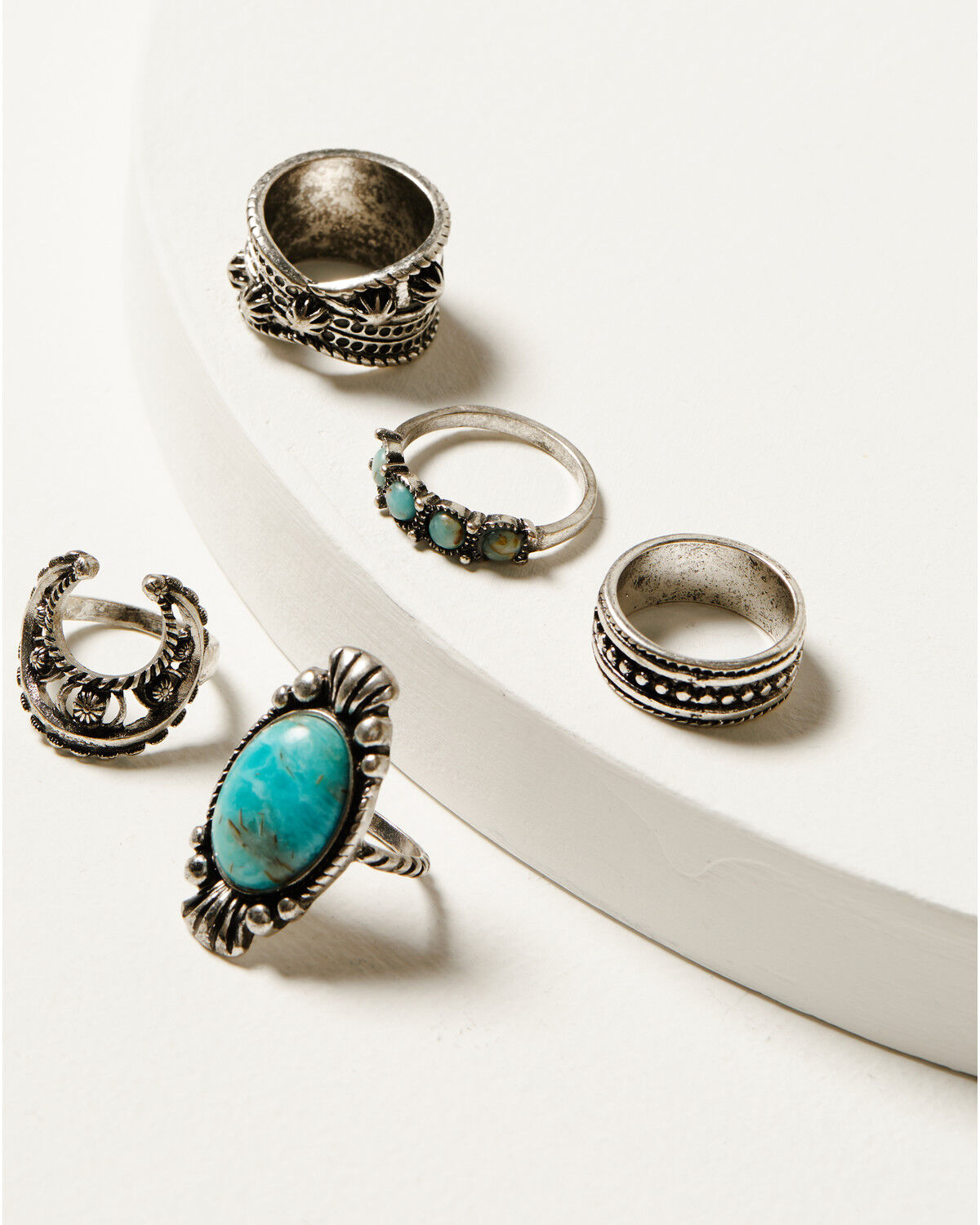 Image #1 - Shyanne Women's Ridge Canyon Turquoise Squash Blossom Ring Set - 5 Piece, Silver, hi-res