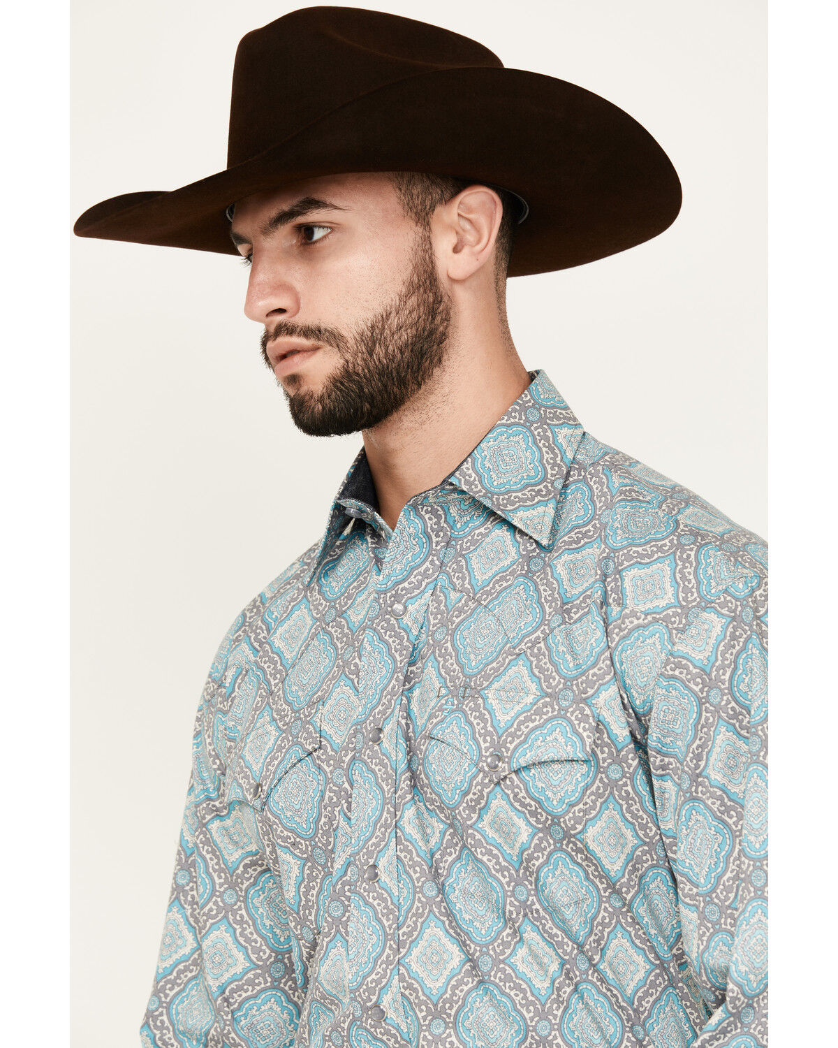 Image #2 - Stetson Men's Medallion Print Long Sleeve Snap Western Shirt, Turquoise, hi-res