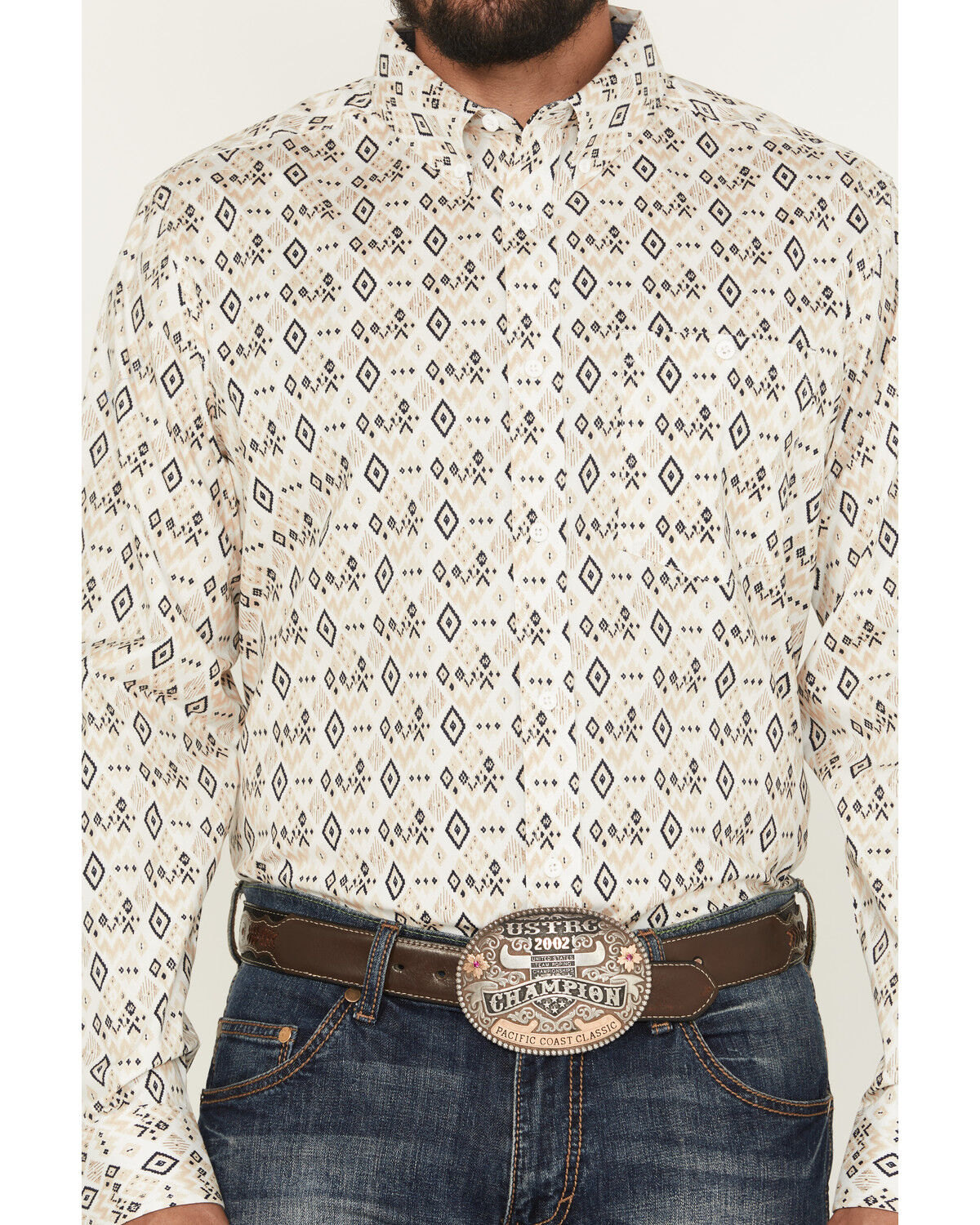 Image #3 - RANK 45® Men's Centralia Medal Geo Print Long Sleeve Button-Down Stretch Western Shirt, White, hi-res