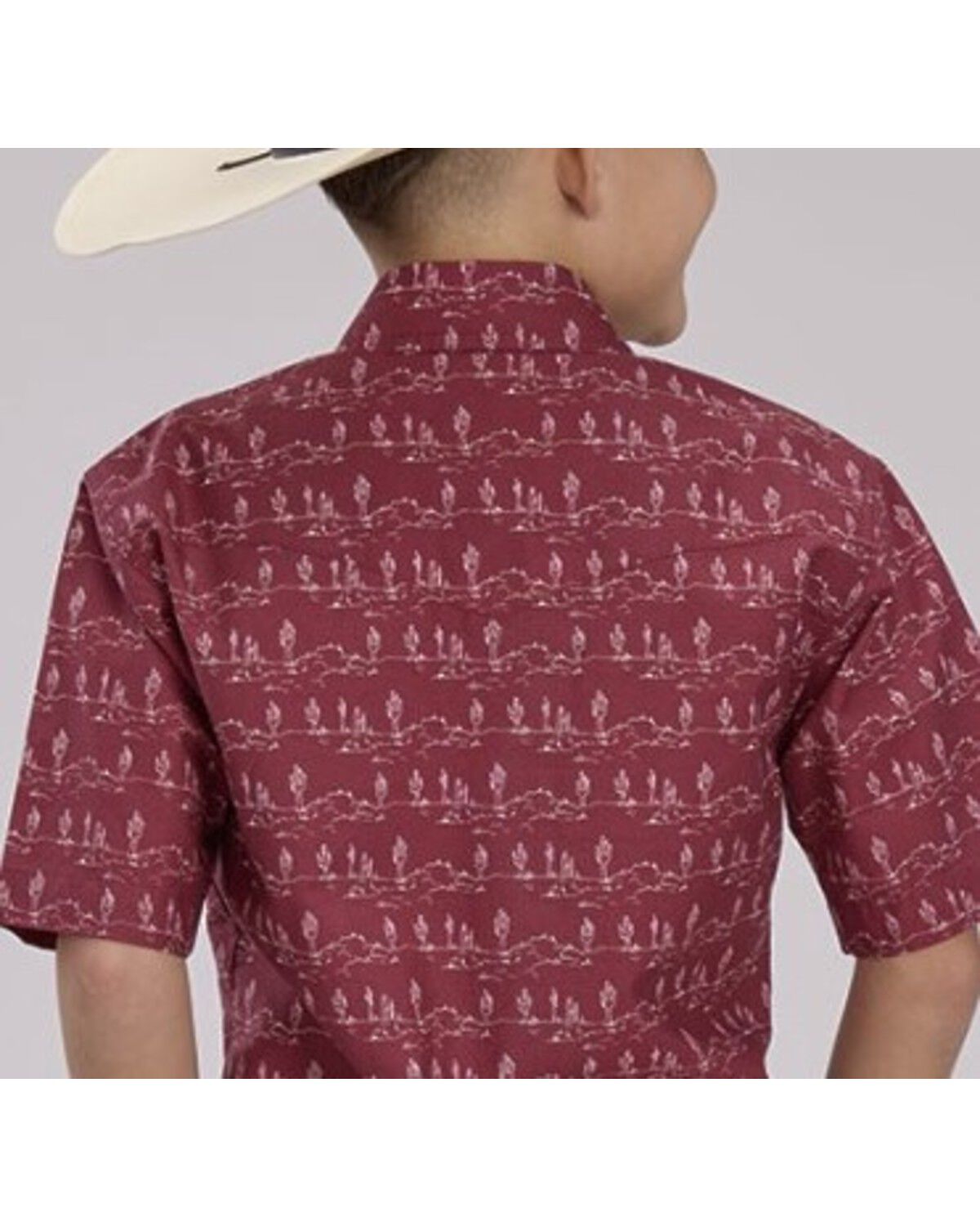 Image #2 - Roper Boys' Desert Print Short Sleeve Pearl Snap Western Shirt, Red, hi-res