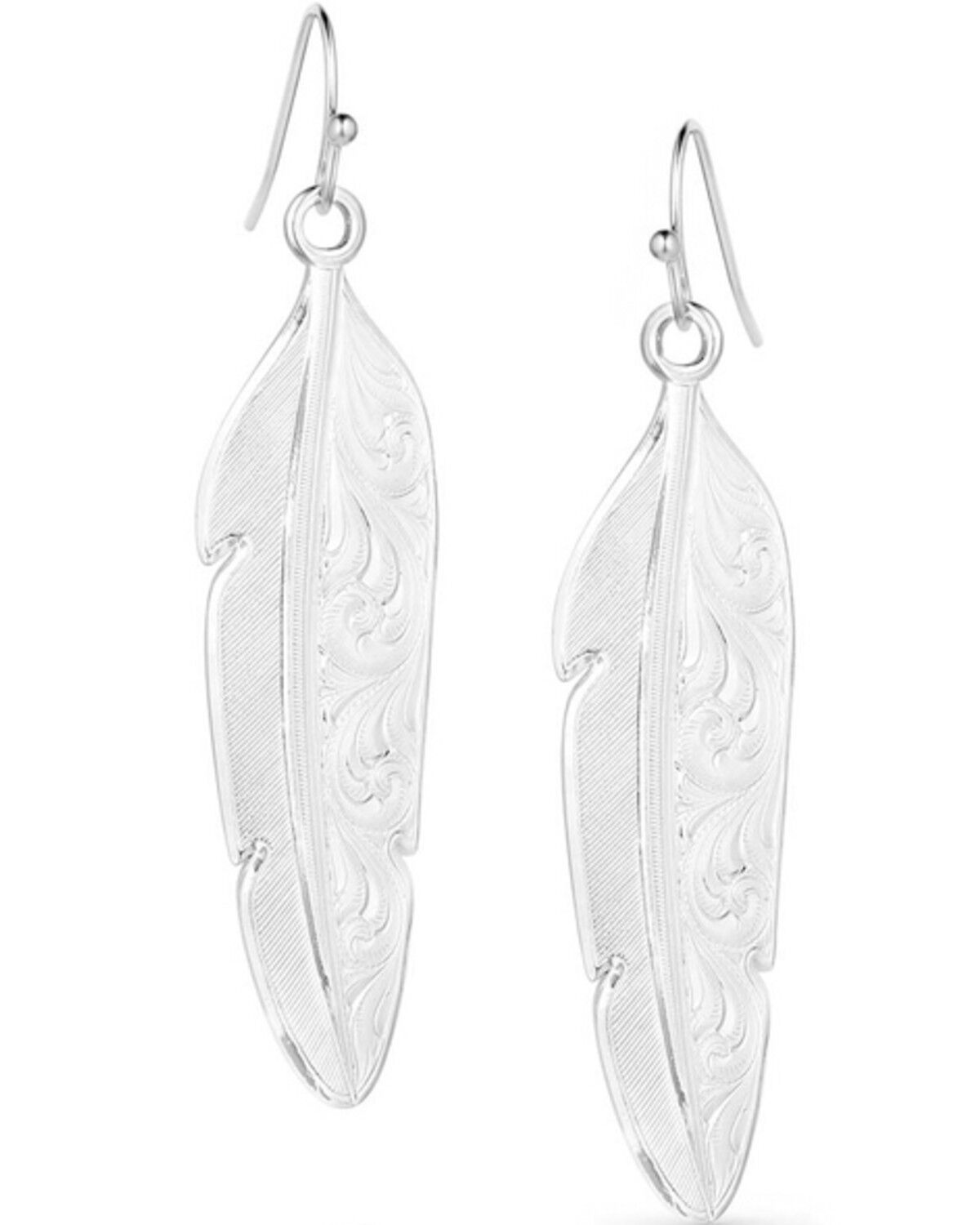 Image #1 - Montana Silversmiths Women's Love You More Feather Earrings, Silver, hi-res
