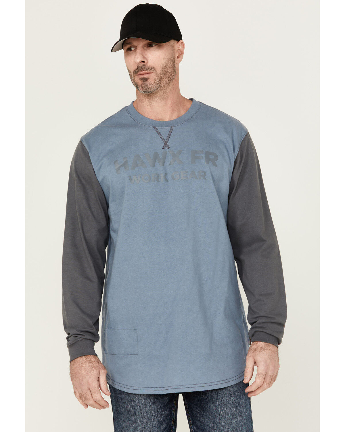 Image #1 - Hawx Men's FR Color Block Long Sleeve Graphic Work T-Shirt, Blue, hi-res