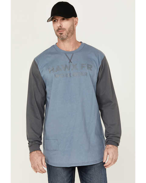 Hawx Men's FR Color Block Long Sleeve Graphic Work T-Shirt , Blue, hi-res