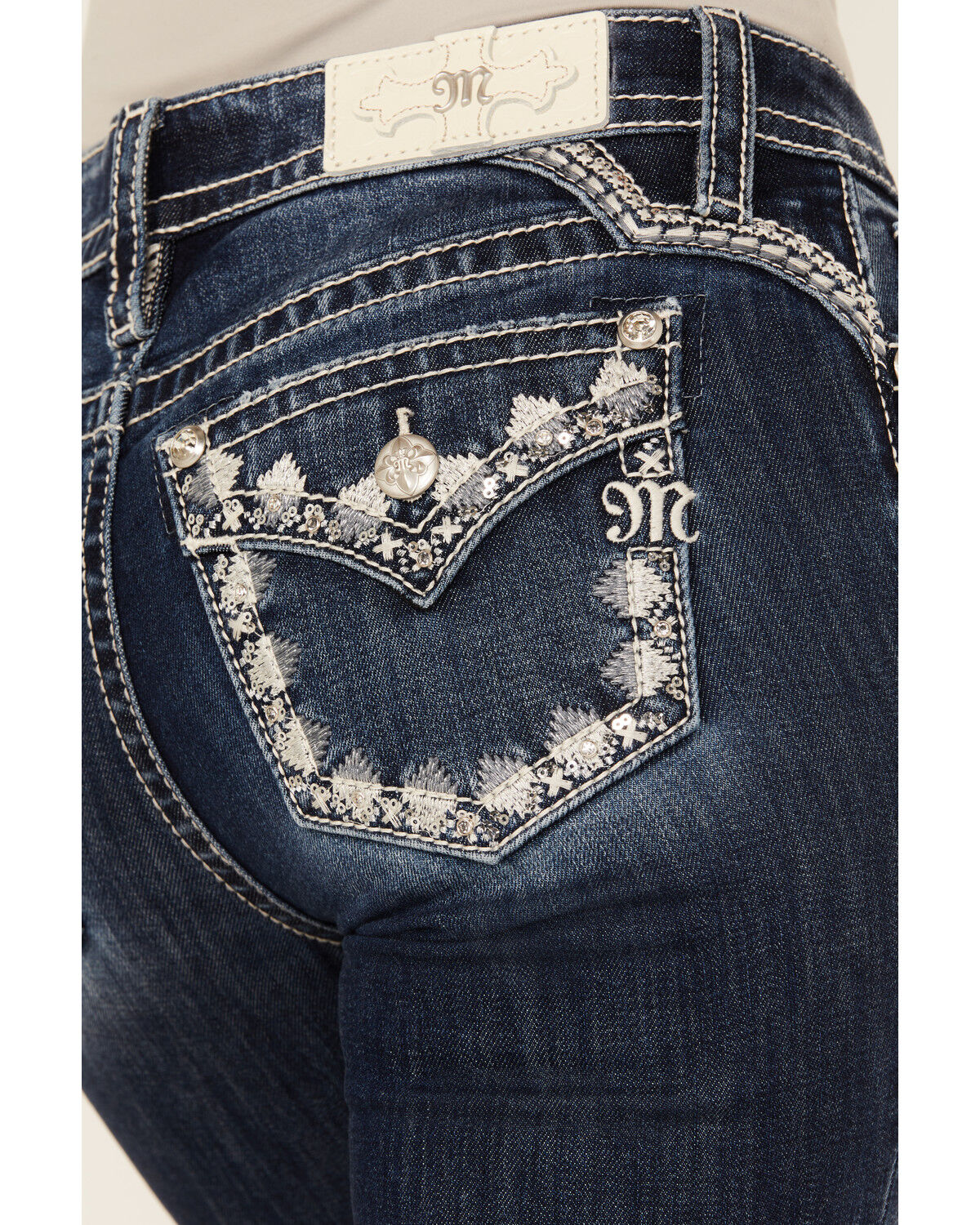 Image #2 - Miss Me Women's Dark Wash Mid Rise Bootcut Stretch Denim Jeans, Dark Wash, hi-res