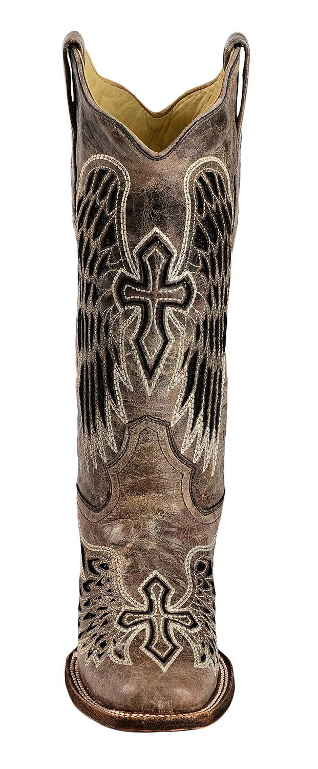 Image #4 - Corral Women's Sequin Wing & Cross Inlay Western Boots - Square Toe, Black, hi-res