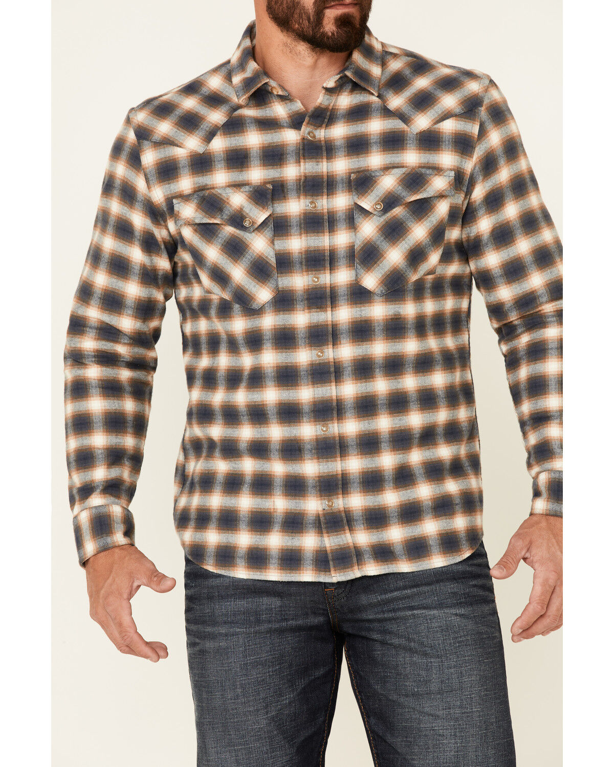 Image #3 - Pendleton Men's Navy Wyatt Small Plaid Long Sleeve Snap Western Shirt, Navy, hi-res