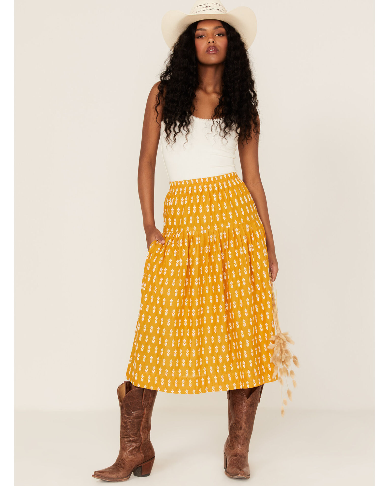 Polka dot midi skirt yellow store