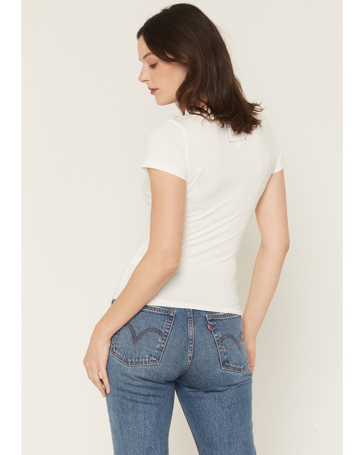 Image #4 - Blue Life Women's Lana Basic Lace V Neck Shirt, White, hi-res