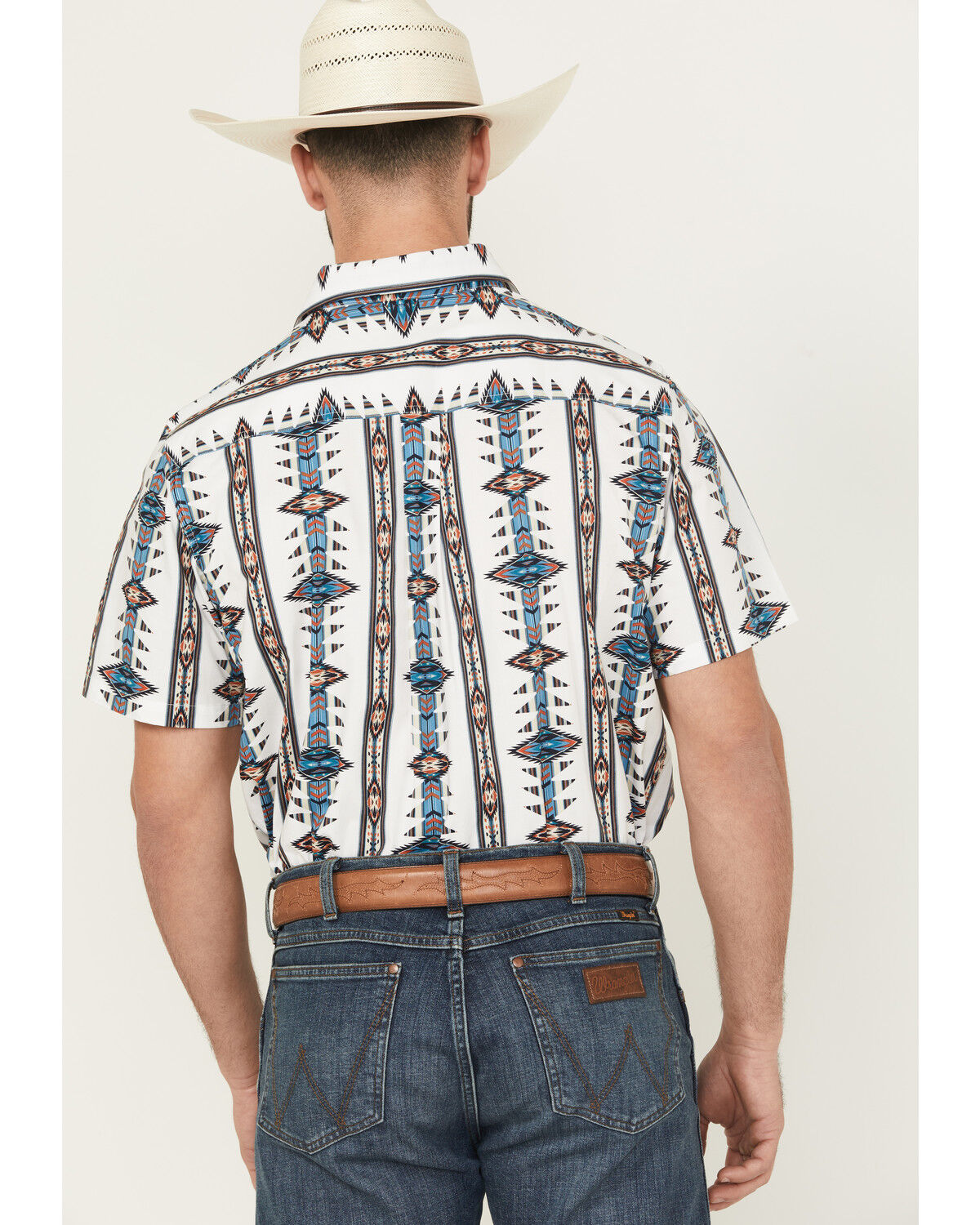 Image #4 - RANK 45® Men's Brody Southwestern Striped Short Sleeve Button-Down Stretch Western Shirt, White, hi-res