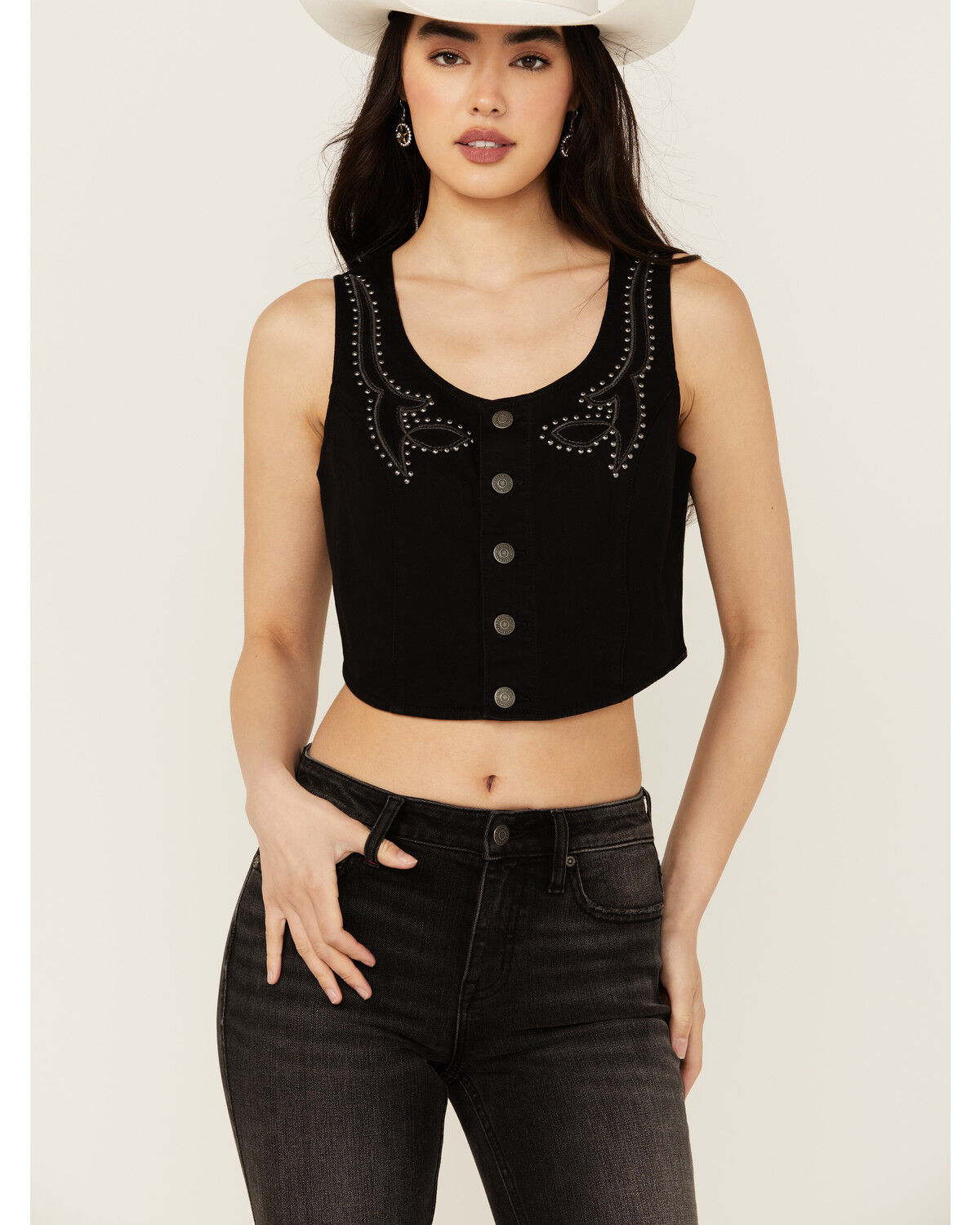 Image #1 - Idyllwind Women's Burbank Embroidered and Studded Super Stretch Bustier, Black, hi-res