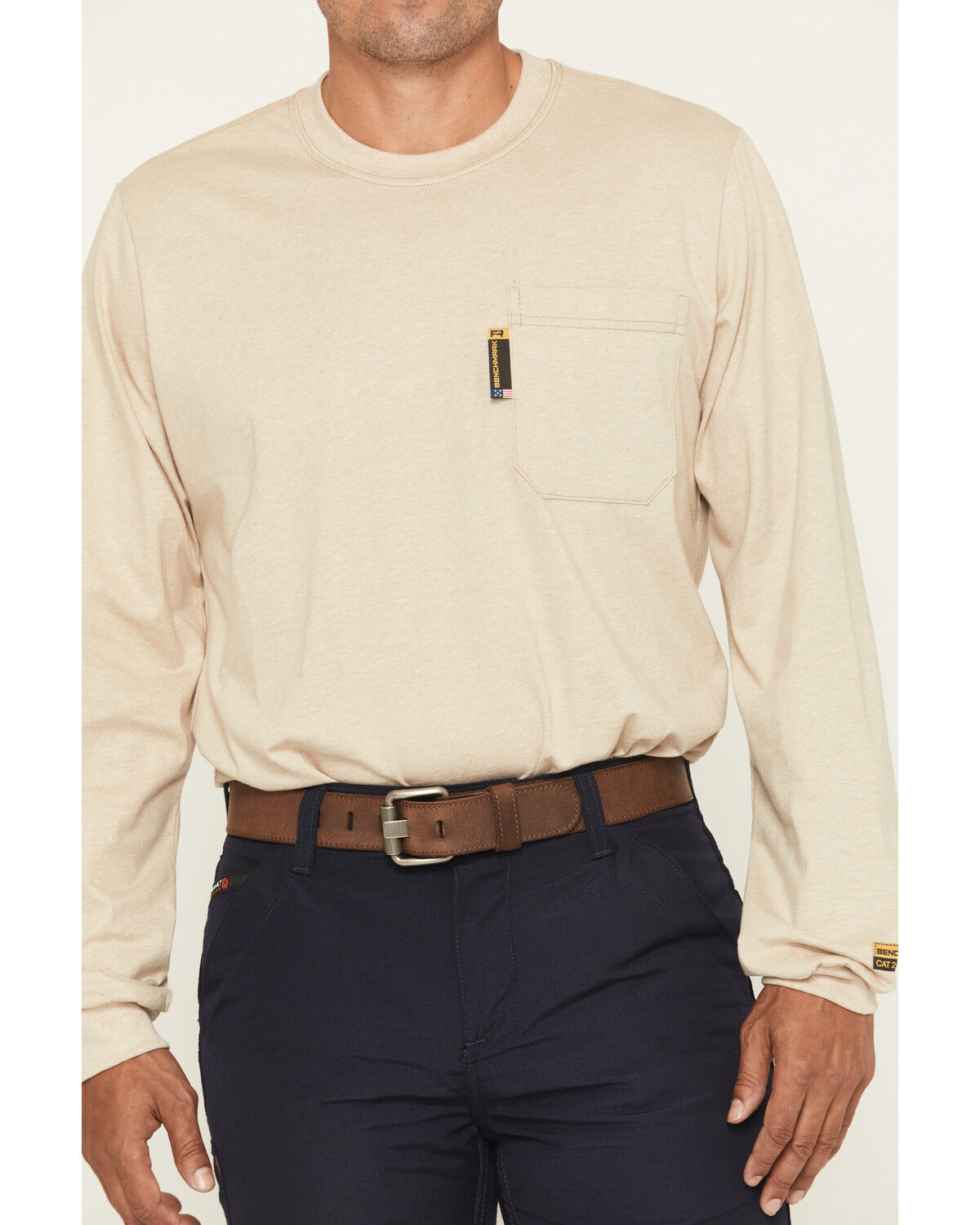 Image #4 - Benchmark FR Men's FR Ford Shale of South Texas Long Sleeve Work T-Shirt, Beige, hi-res