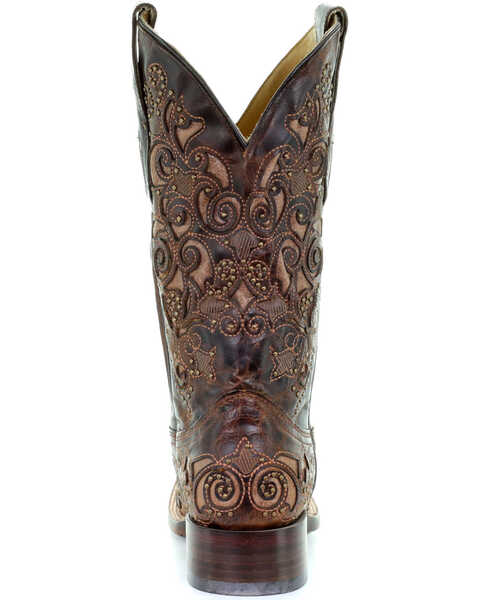 Image #5 - Corral Women's Inlay and Stud Accents Boots - Square Toe , Brown, hi-res
