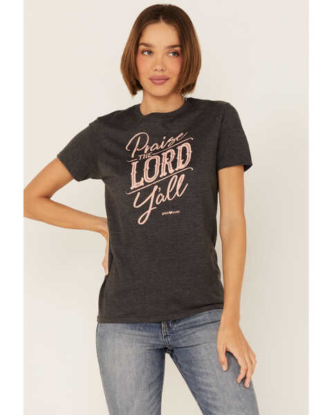Grace & Truth Women's Charcoal Praise The Lord Ya'll Graphic Short Sleeve Tee , Charcoal, hi-res