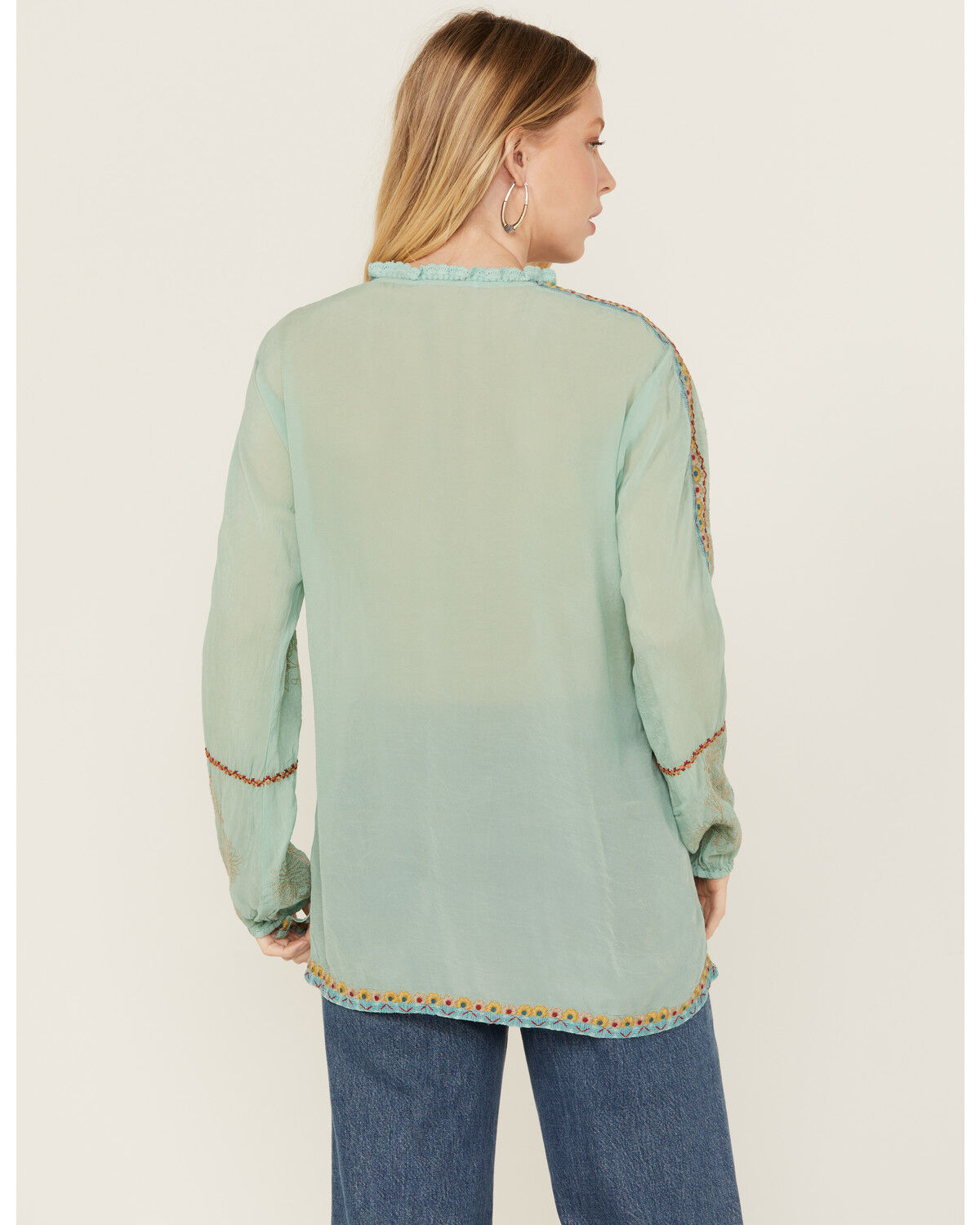 Image #4 - Johnny Was Women's Floral Embroidered Long Sleeve Shirt, Teal, hi-res
