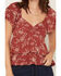 Image #3 - Originality Women's Boot Barn Exclusive Floral Embroidered Tiered Tie Back Top, Rose, hi-res