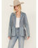 Image #1 - Rock & Roll Denim Women's Light Wash Denim Stretch Fringe Blazer, Light Wash, hi-res