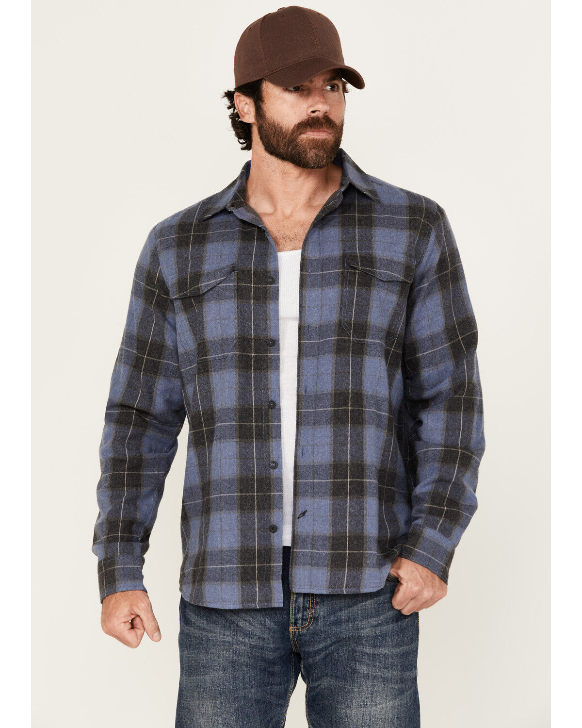 Image #1 - Brothers and Sons Men's Bronson Plaid Print Long Sleeve Button-Down Flannel Shirt, Indigo, hi-res