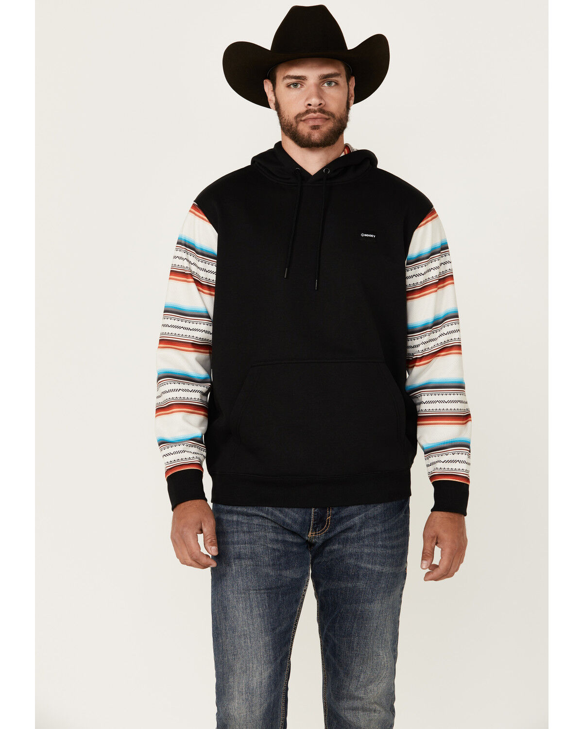 Image #1 - Hooey Men's Legendary Serape Sleeve Hooded Sweatshirt, Black, hi-res
