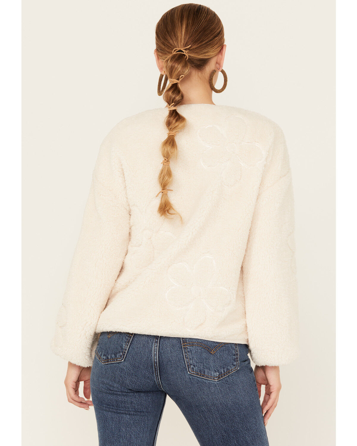 Image #4 - Sadie & Sage Women's Anna Flower Teddy Jacket Sweater, Cream, hi-res