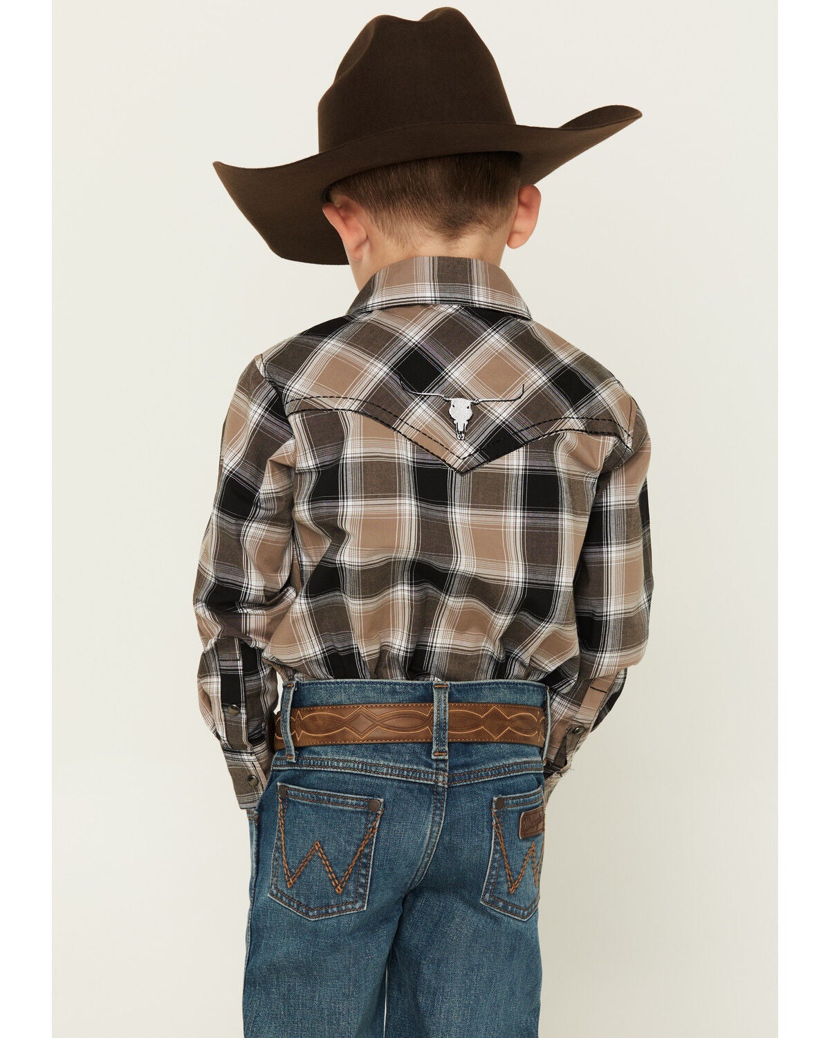 Image #4 - Cowboy Hardware Boys' Hombre Plaid Print Long Sleeve Snap Stretch Western Shirt, Multi, hi-res