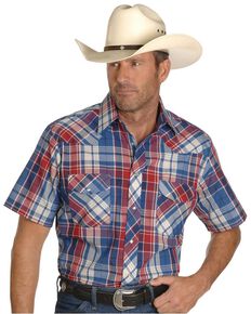 Wrangler Men's Assorted Classic Short Sleeve Western Shirt - Big & Tall, Plaid, hi-res