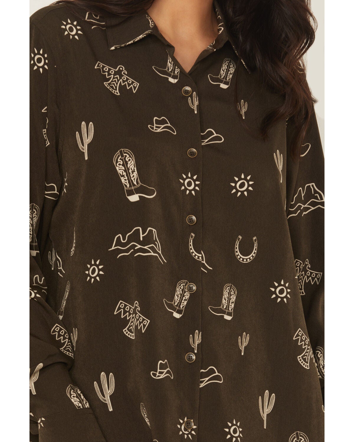 Image #3 - Ariat Women's Conversational Print Long Sleeve Button-Down Homestyle Western Shirt, Olive, hi-res