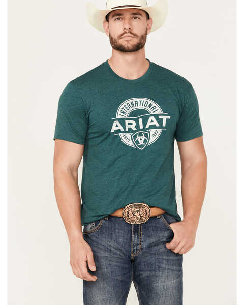 Ariat Men's Center Fire Short Sleeve Graphic T-Shirt, Heather Green, hi-res