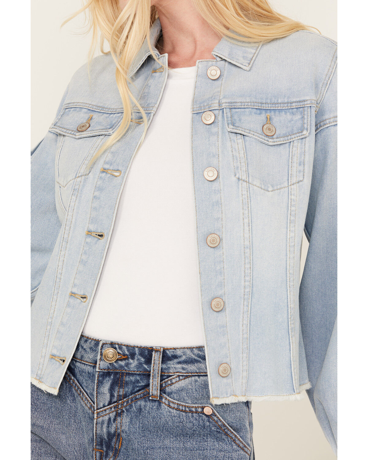 Image #3 - Shyanne Women's Denim Button-Down Fray Shacket, Light Medium Wash, hi-res