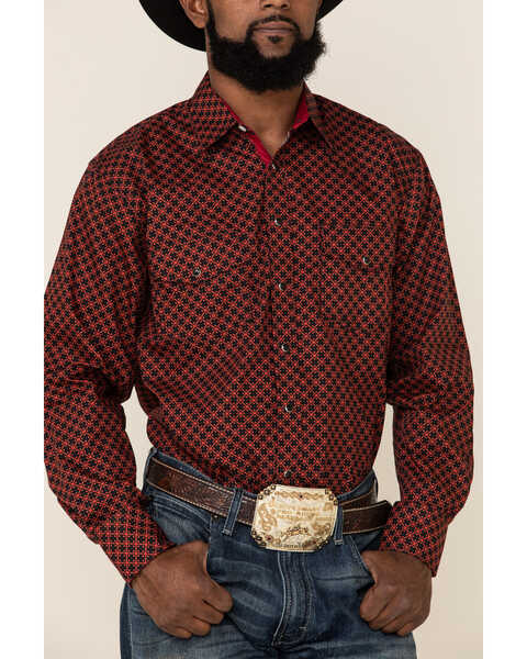 Image #3 - Resistol Men's Red Camden Geo Print Long Sleeve Western Shirt , Red, hi-res