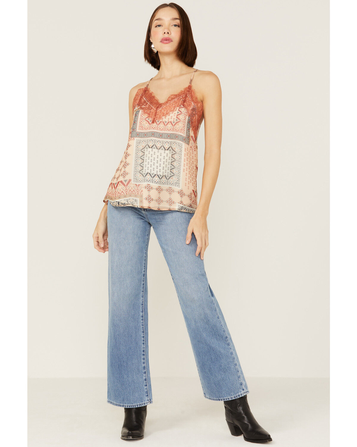 Image #4 - Miss Me Women's Patchwork Lace Cami, Rust Copper, hi-res