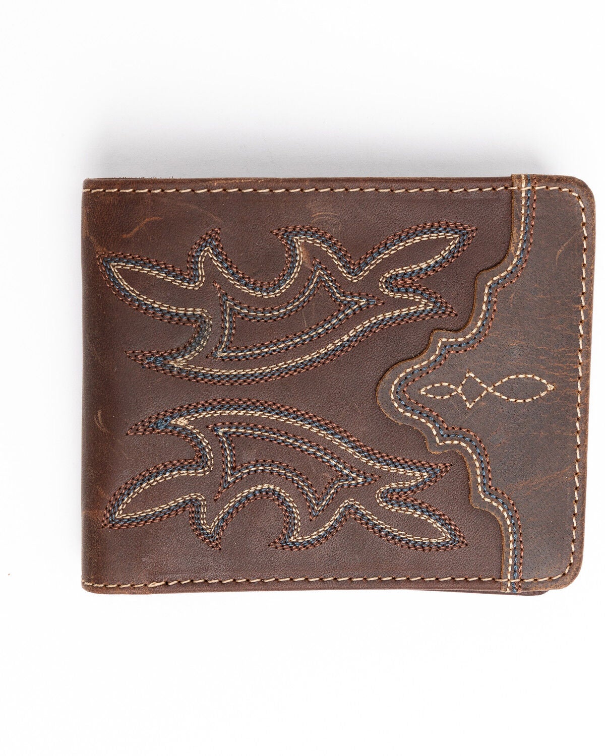 Cody James Men's Stitched Bi-Fold Leather Wallet, Brown, hi-res