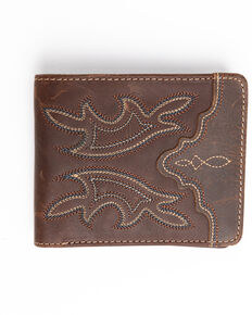 Cody James Men's Brown Blue Stitched Bi-Fold Leather Wallet , Brown, hi-res
