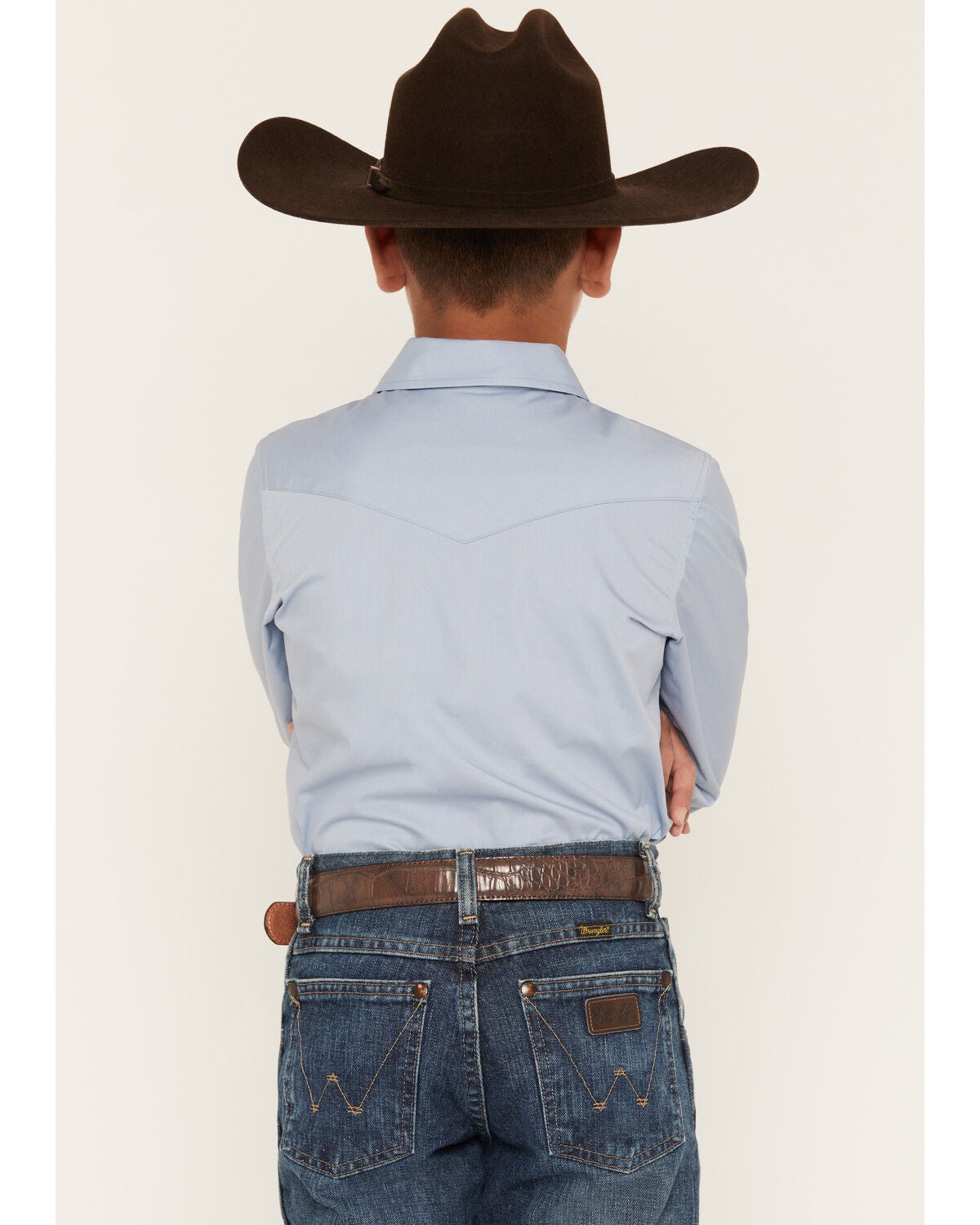 Image #4 - Gibson Trading Co Boys' Solid Long Sleeve Snap Western Shirt, Medium Blue, hi-res