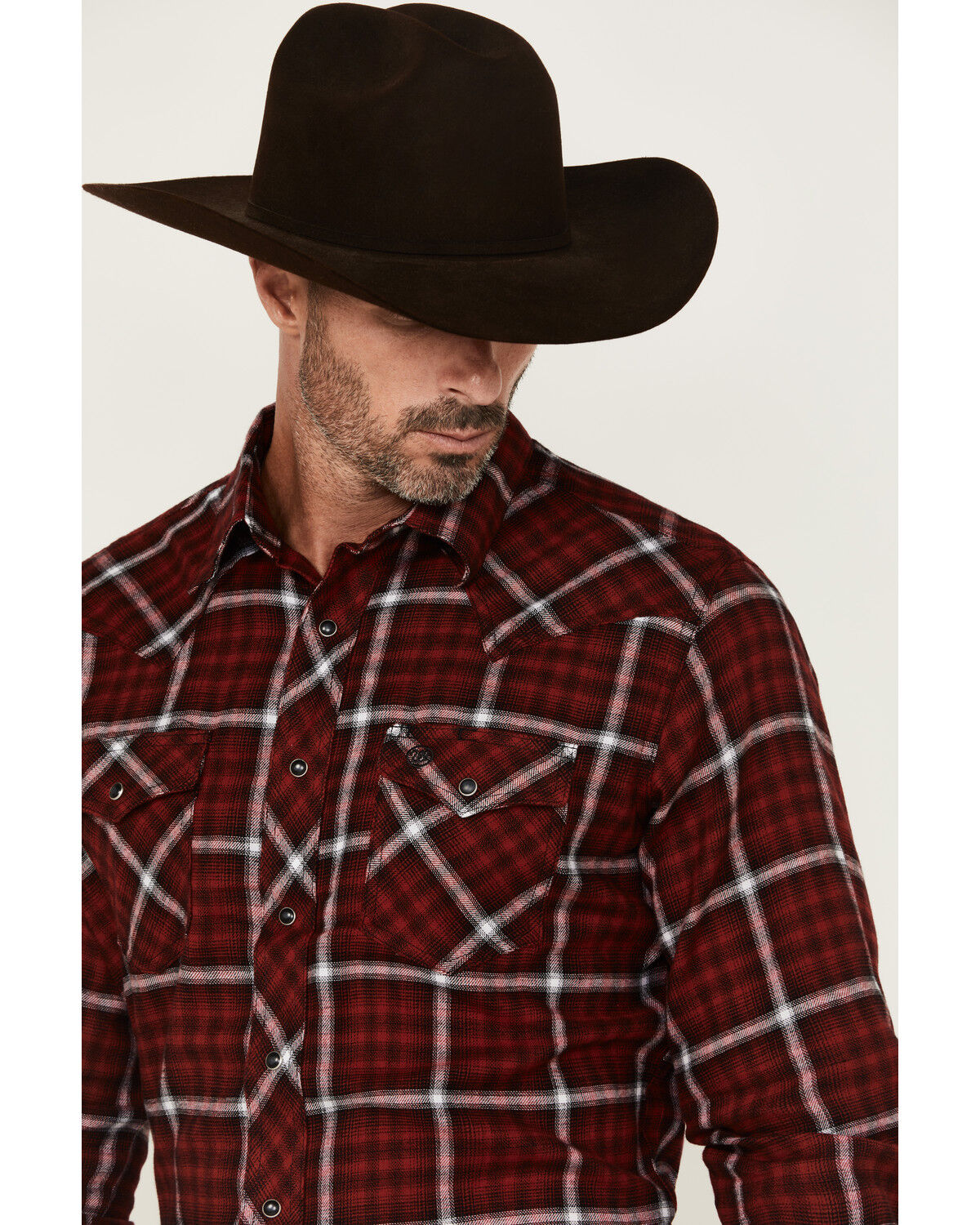 Image #2 - Wrangler Retro Men's Plaid Print Long Sleeve Snap Flannel Shirt, Red, hi-res