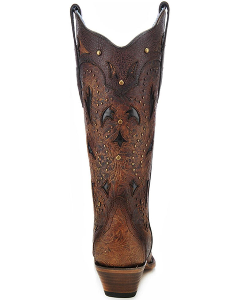 Corral Women's Studded Embossed Cowgirl Boots - Snip Toe, Brown, hi-res