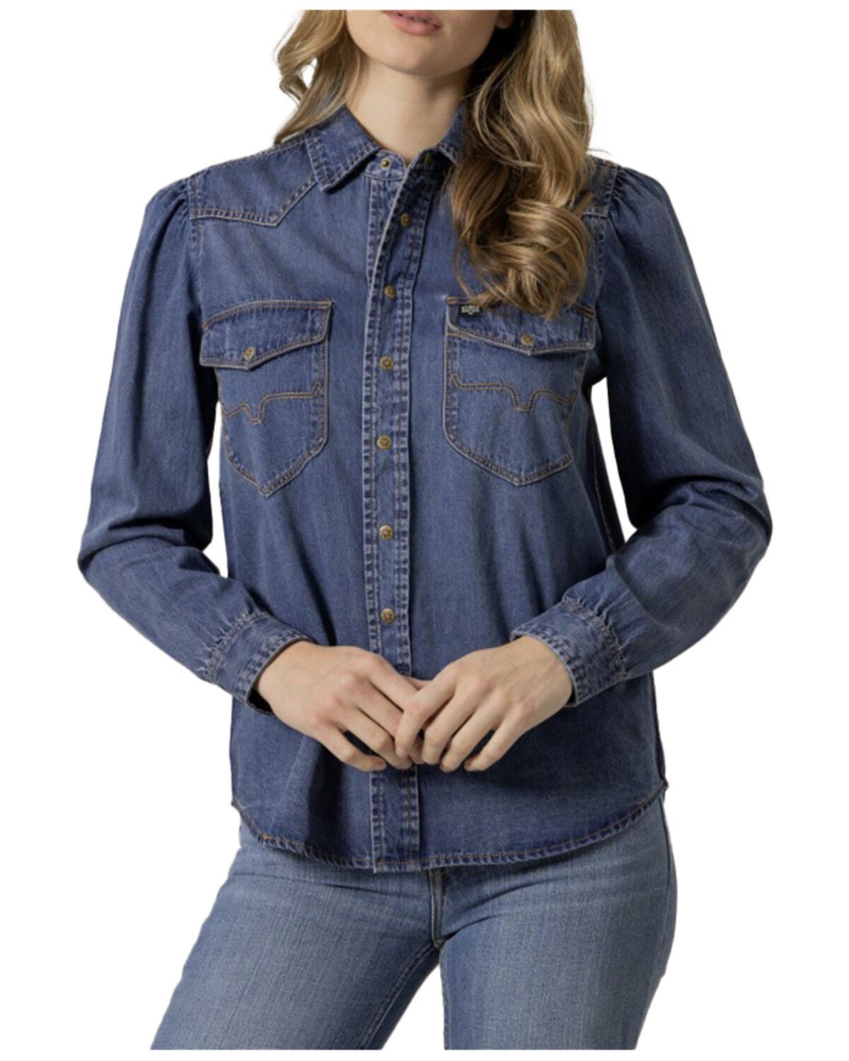 Kimes Ranch Women's Jane Dark Wash Long Sleeve Snap Denim Shirt, Dark Wash, hi-res