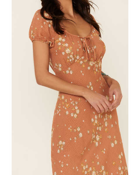 Image #3 - Nikki Erin Women's Blush Floral Dobby Peasant Midi Dress, , hi-res