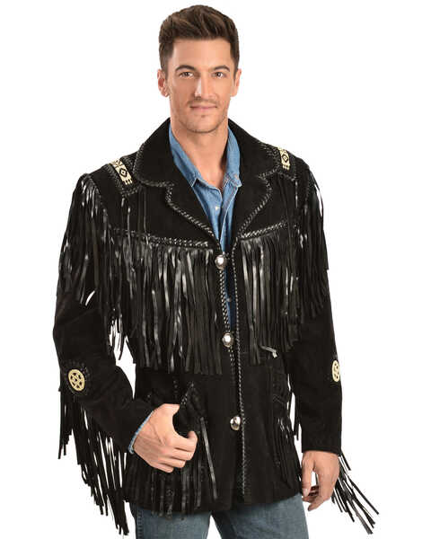 Scully Men's Fringed Suede Leather Coat - Tall, Black, hi-res
