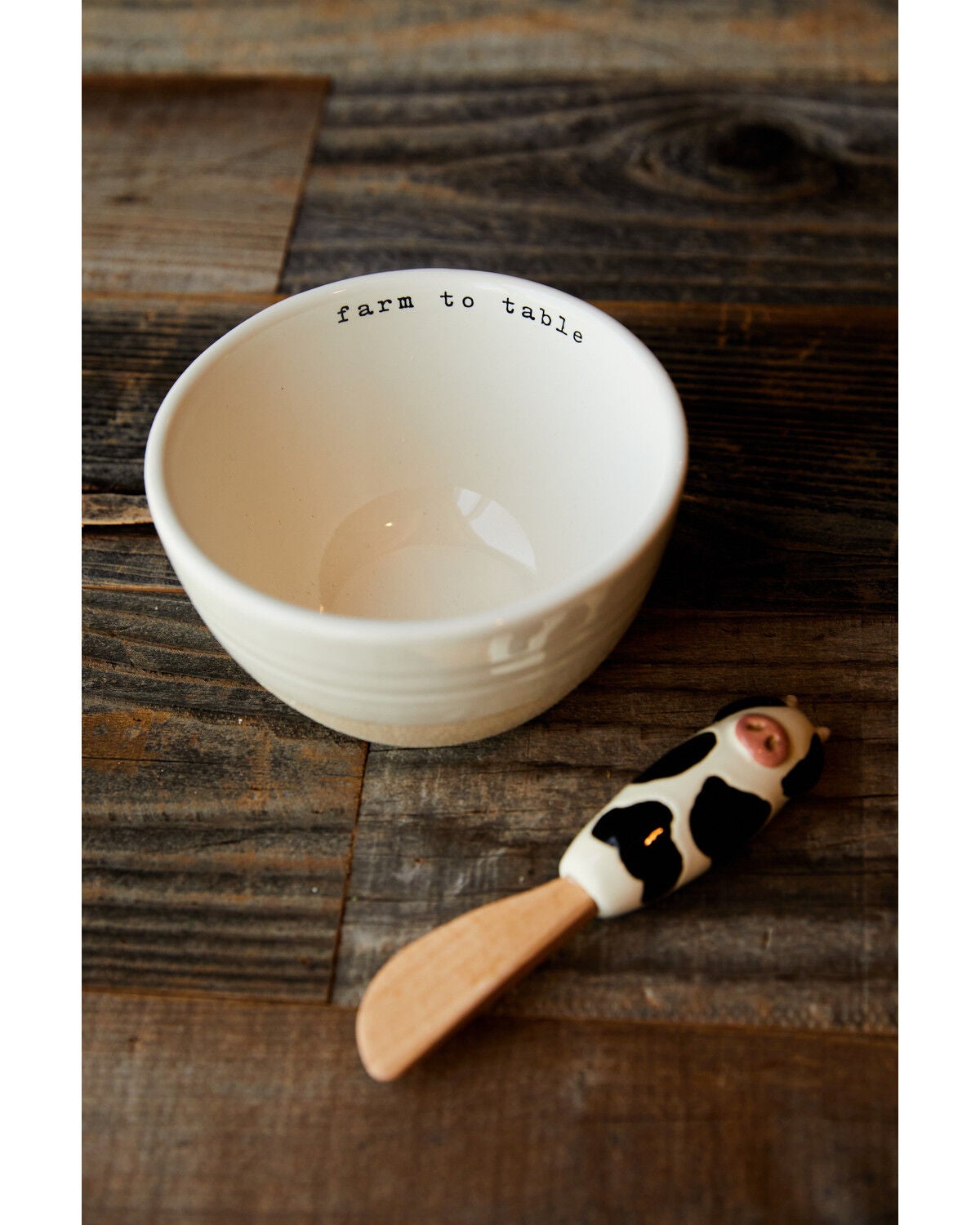 Image #1 - Mud Pie Cow Tidbit Bowl And Spreader Set, White, hi-res
