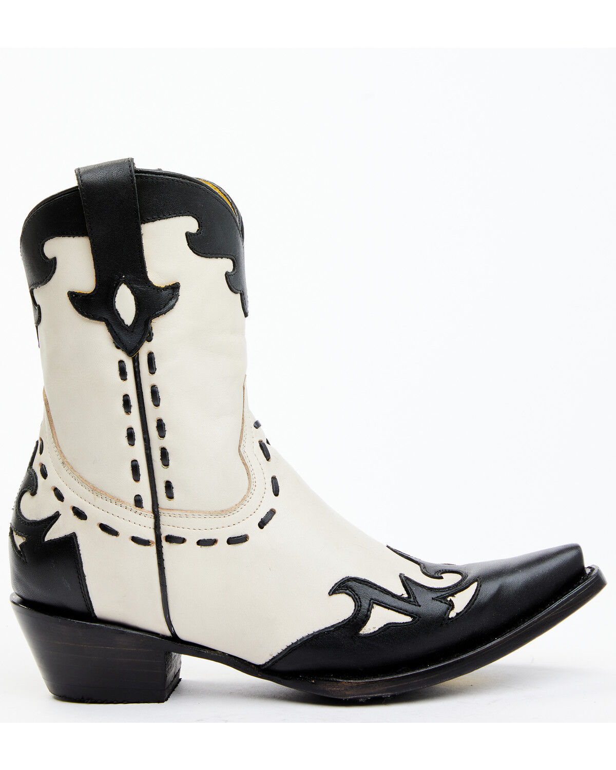 Image #2 - Planet Cowboy Women's Wingtip Leather Western Boot - Snip Toe, Cream/black, hi-res